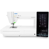 Juki sewing machine with digital display on a white background